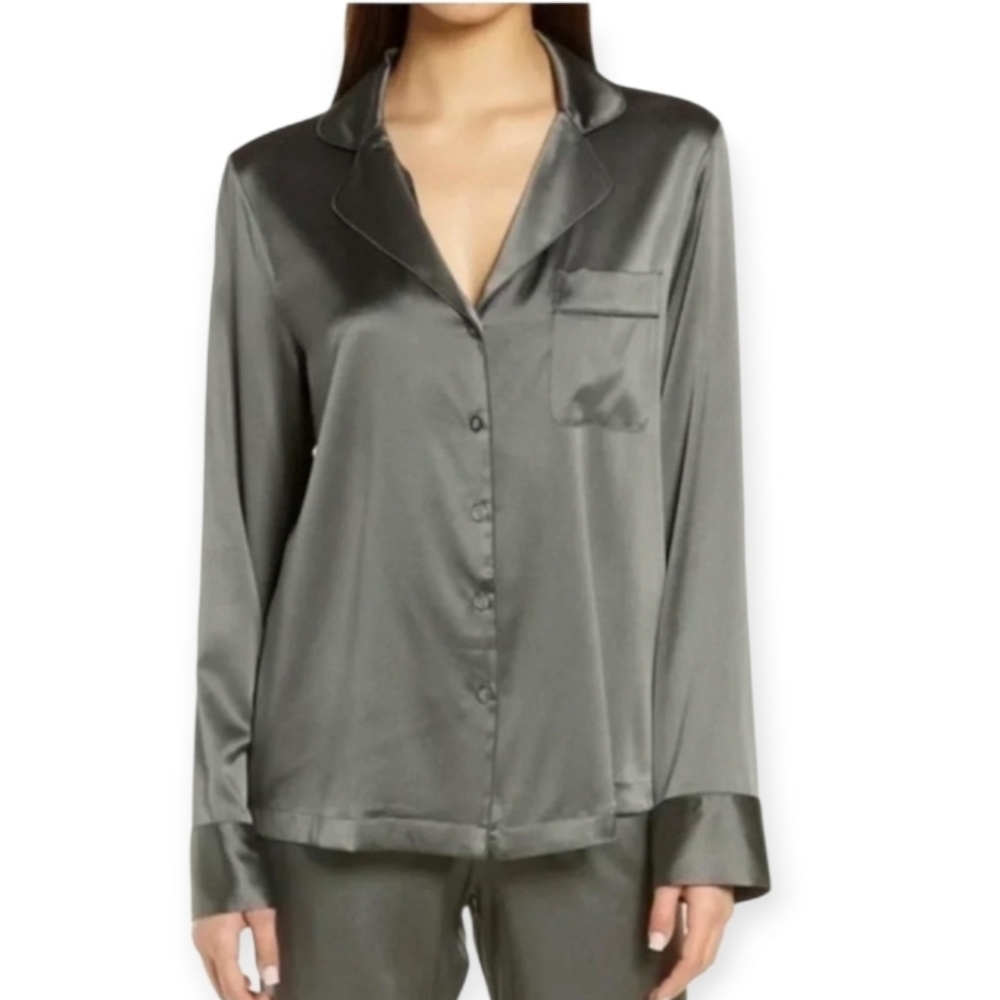 NWT SKIMS Stretch Silk Luxury Pajama Top Gunmetal 3X - Picture 2 of 4
